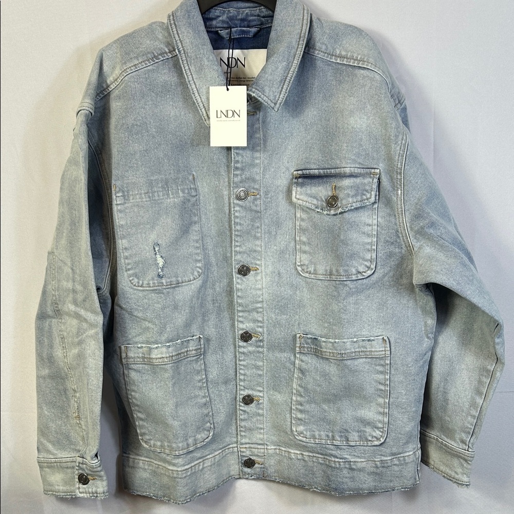 LNDN Denim Jacket Organic cotton oversized raw hem sized medium Sun Wash
